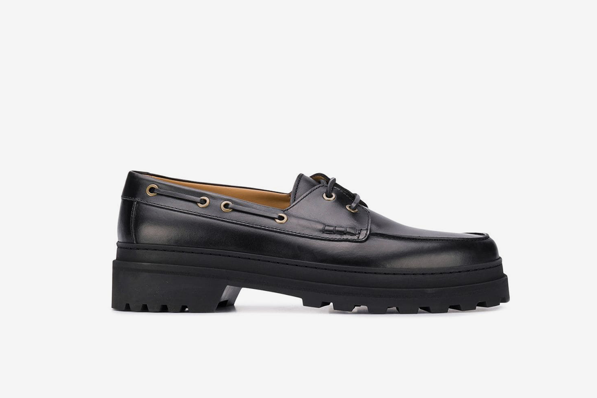 PRA SQUARE HEAD LACE-UP LOAFERS JET-BLACK CALFSKIN